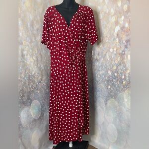 Robbie Bee  Textured Dot  Cap Sleeve Midi Dress Size 2X NWT Rust w/Ivory